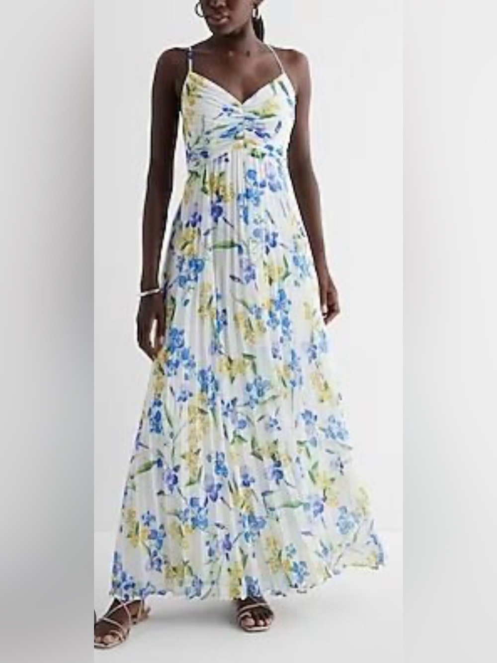 NWT Express Floral Maxi Dress in White with Blue & Yellow Flowers Size XS